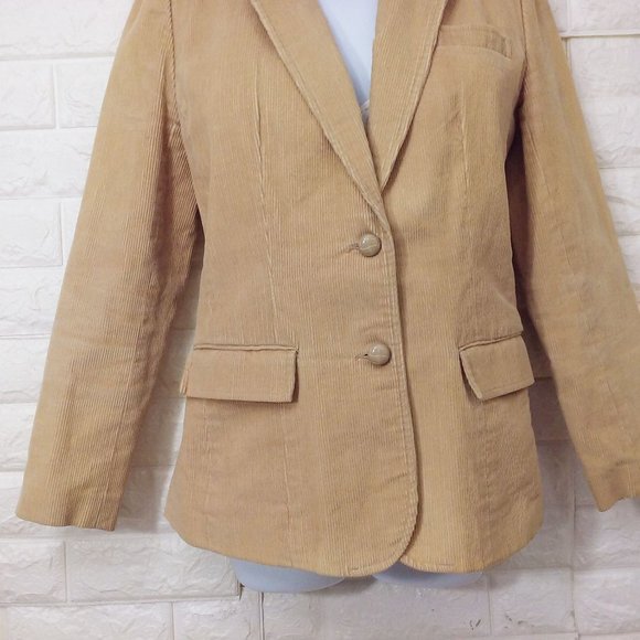 Vintage 80s Corduroy Blazer 2-Button Sport Jacket -M Pockets Urban Preppy Tan - Picture 2 of 9